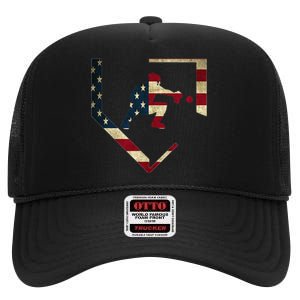 High School Baseball Catcher Gear American Flag Gift Sports High Crown Mesh Back Trucker Hat