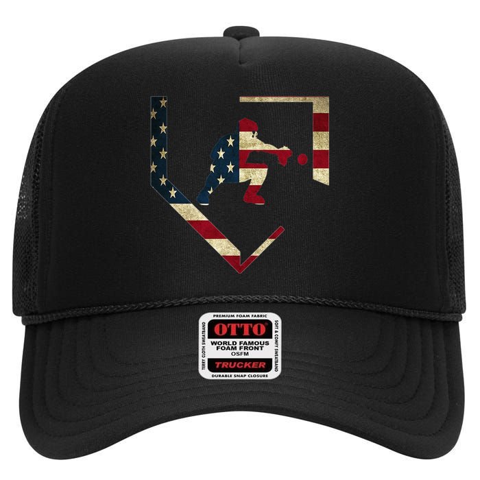 High School Baseball Catcher Gear American Flag Gift Sports High Crown Mesh Back Trucker Hat