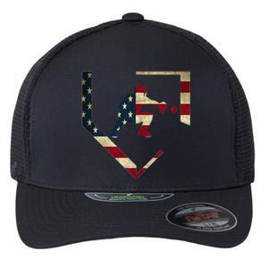 High School Baseball Catcher Gear American Flag Gift Sports Flexfit Unipanel Trucker Cap