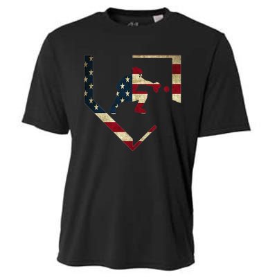 High School Baseball Catcher Gear American Flag Gift Sports Cooling Performance Crew T-Shirt