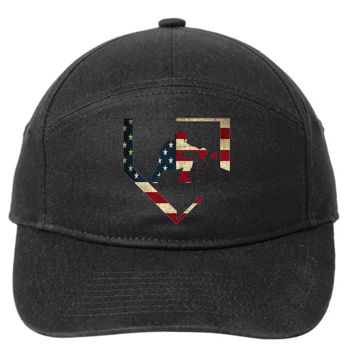 High School Baseball Catcher Gear American Flag Gift Sports 7-Panel Snapback Hat