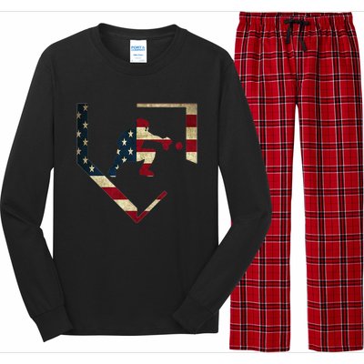 High School Baseball Catcher Gear American Flag Gift Sports Long Sleeve Pajama Set