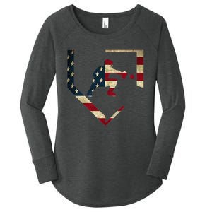 High School Baseball Catcher Gear American Flag Gift Sports Women's Perfect Tri Tunic Long Sleeve Shirt