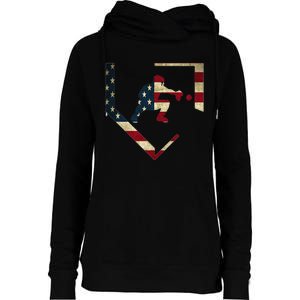 High School Baseball Catcher Gear American Flag Gift Sports Womens Funnel Neck Pullover Hood