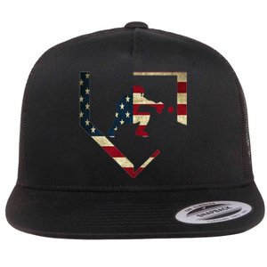 High School Baseball Catcher Gear American Flag Gift Sports Flat Bill Trucker Hat