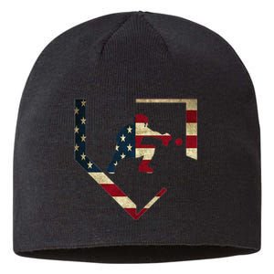 High School Baseball Catcher Gear American Flag Gift Sports Sustainable Beanie