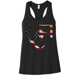 High School Baseball Catcher Gear American Flag Gift Sports Women's Racerback Tank