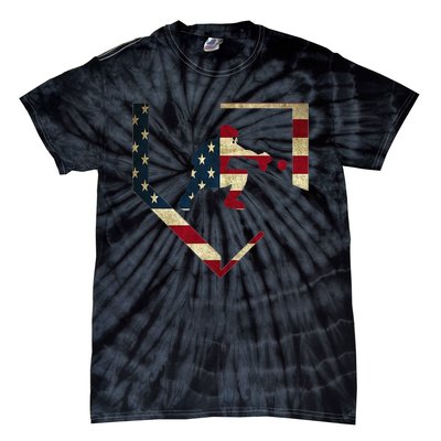 High School Baseball Catcher Gear American Flag Gift Sports Tie-Dye T-Shirt