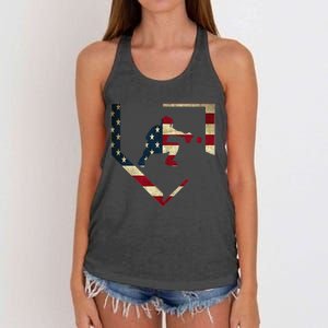 High School Baseball Catcher Gear American Flag Gift Sports Women's Knotted Racerback Tank