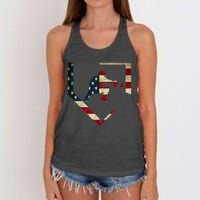 High School Baseball Catcher Gear American Flag Gift Sports Women's Knotted Racerback Tank