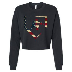 High School Baseball Catcher Gear American Flag Gift Sports Cropped Pullover Crew