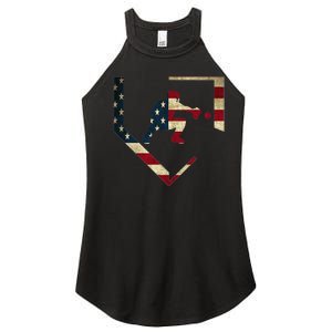 High School Baseball Catcher Gear American Flag Gift Sports Women's Perfect Tri Rocker Tank