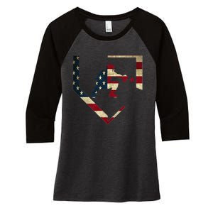 High School Baseball Catcher Gear American Flag Gift Sports Women's Tri-Blend 3/4-Sleeve Raglan Shirt