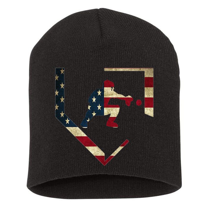 High School Baseball Catcher Gear American Flag Gift Sports Short Acrylic Beanie