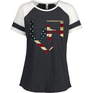 High School Baseball Catcher Gear American Flag Gift Sports Enza Ladies Jersey Colorblock Tee