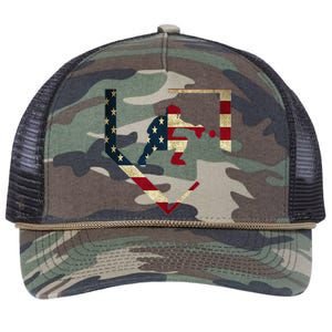 High School Baseball Catcher Gear American Flag Gift Sports Retro Rope Trucker Hat Cap