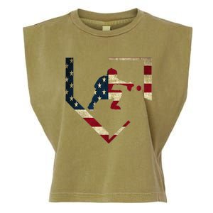 High School Baseball Catcher Gear American Flag Gift Sports Garment-Dyed Women's Muscle Tee