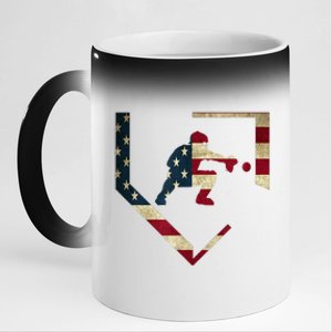 High School Baseball Catcher Gear American Flag Gift Sports 11oz Black Color Changing Mug