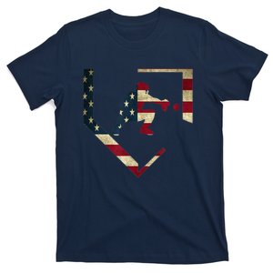 High School Baseball Catcher Gear American Flag Gift Sports T-Shirt