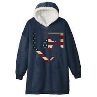 High School Baseball Catcher Gear American Flag Gift Sports Hooded Wearable Blanket