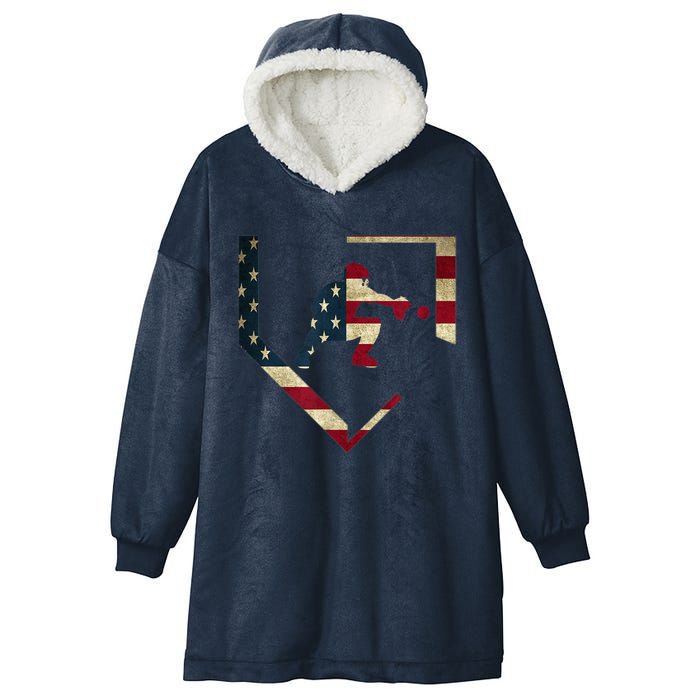 High School Baseball Catcher Gear American Flag Gift Sports Hooded Wearable Blanket