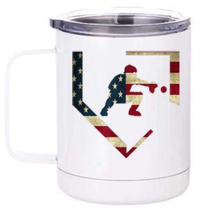 High School Baseball Catcher Gear American Flag Gift Sports 12 oz Stainless Steel Tumbler Cup