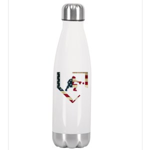 High School Baseball Catcher Gear American Flag Gift Sports Stainless Steel Insulated Water Bottle