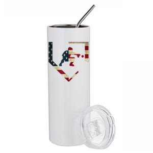 High School Baseball Catcher Gear American Flag Gift Sports Stainless Steel Tumbler