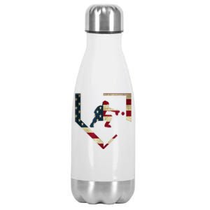 High School Baseball Catcher Gear American Flag Gift Sports Stainless Steel Insulated Water Bottle