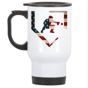 High School Baseball Catcher Gear American Flag Gift Sports Stainless Steel Travel Mug