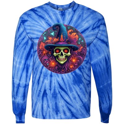 Halloween Scary Bony Green Witch Face Trick Treat Gift Tie-Dye Long Sleeve Shirt