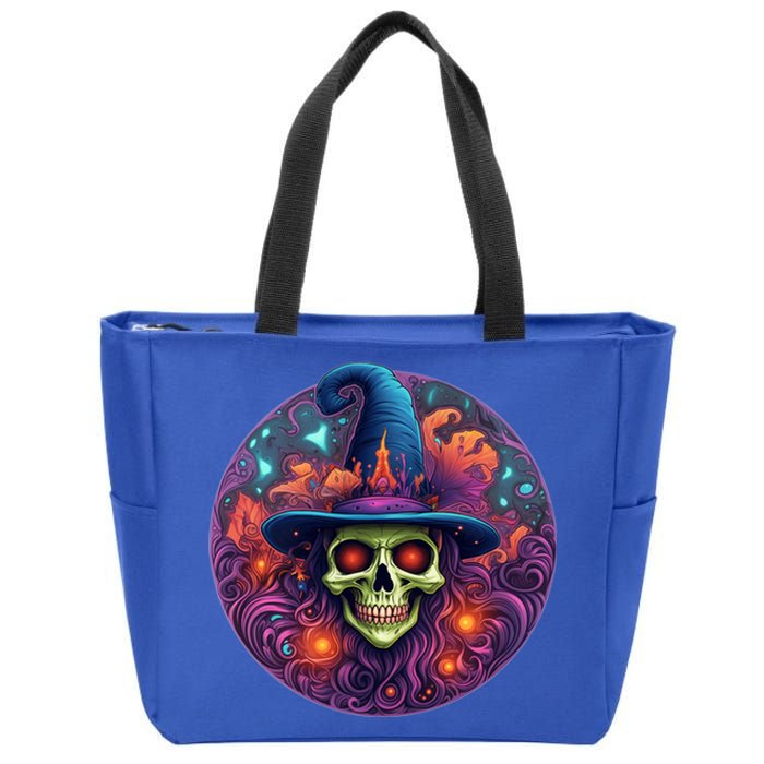 Halloween Scary Bony Green Witch Face Trick Treat Gift Zip Tote Bag