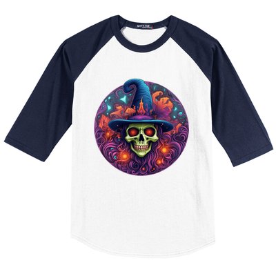 Halloween Scary Bony Green Witch Face Trick Treat Gift Baseball Sleeve Shirt