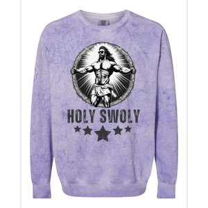 Holy Swoly Bodybuilding Jesus Fitness Funny Gym Colorblast Crewneck Sweatshirt