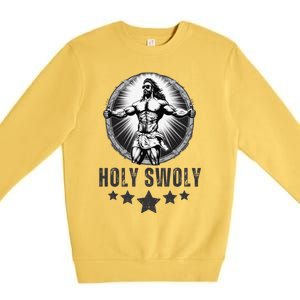 Holy Swoly Bodybuilding Jesus Fitness Funny Gym Premium Crewneck Sweatshirt