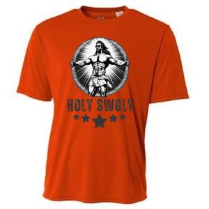 Holy Swoly Bodybuilding Jesus Fitness Funny Gym Cooling Performance Crew T-Shirt