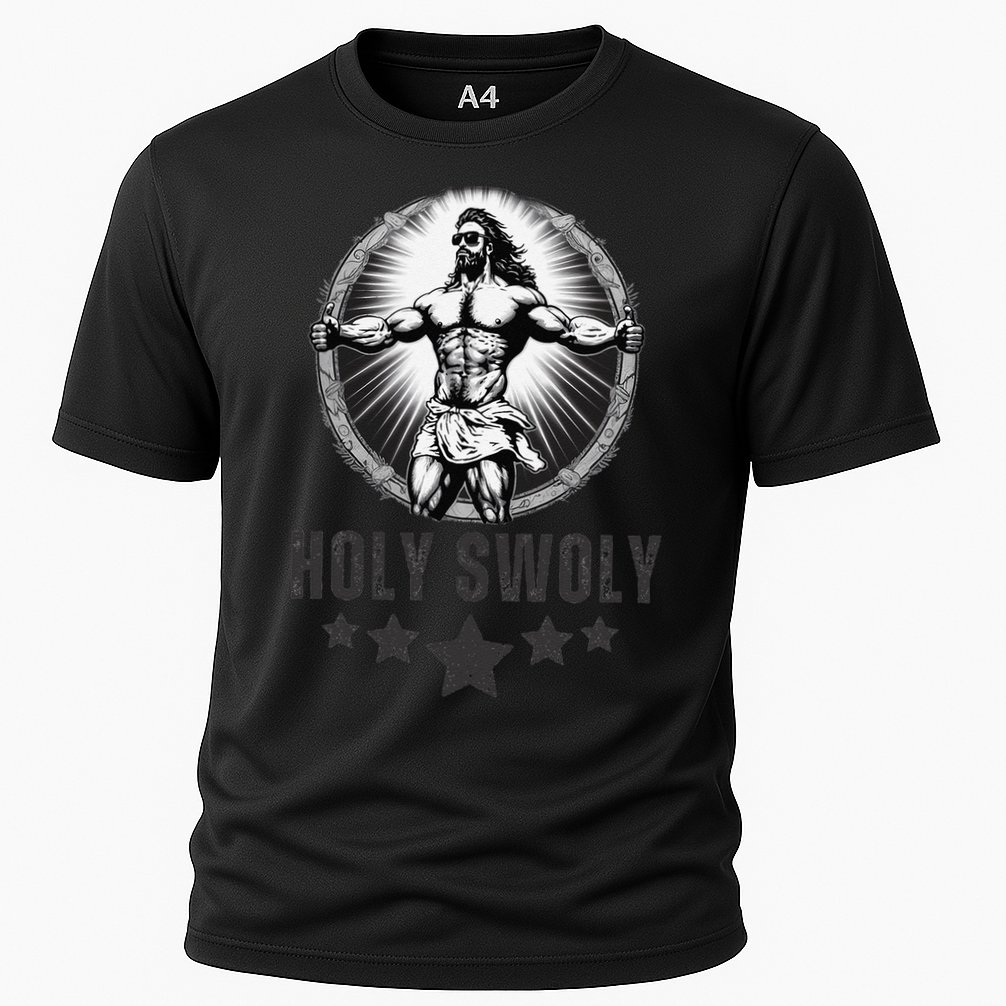 Holy Swoly Bodybuilding Jesus Fitness Funny Gym Cooling Performance Crew T-Shirt