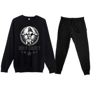 Holy Swoly Bodybuilding Jesus Fitness Funny Gym Premium Crewneck Sweatsuit Set