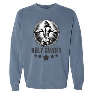 Holy Swoly Bodybuilding Jesus Fitness Funny Gym Garment-Dyed Sweatshirt