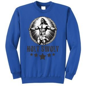 Holy Swoly Bodybuilding Jesus Fitness Funny Gym Sweatshirt