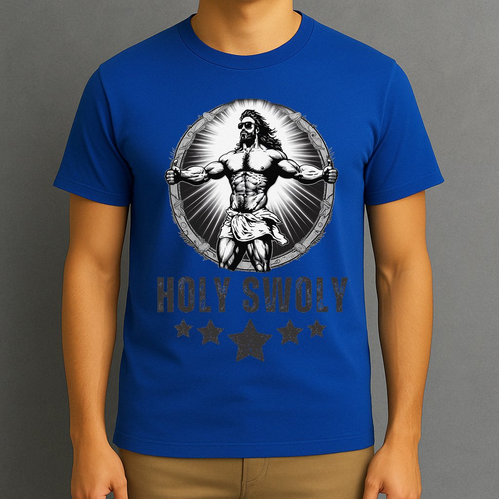 Holy Swoly Bodybuilding Jesus Fitness Funny Gym T-Shirt
