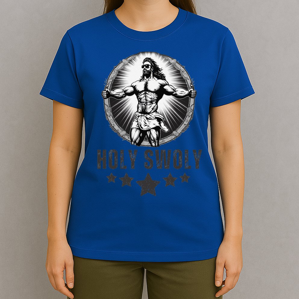Holy Swoly Bodybuilding Jesus Fitness Funny Gym T-Shirt