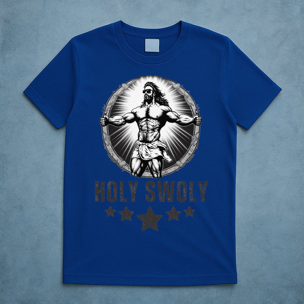 Holy Swoly Bodybuilding Jesus Fitness Funny Gym T-Shirt