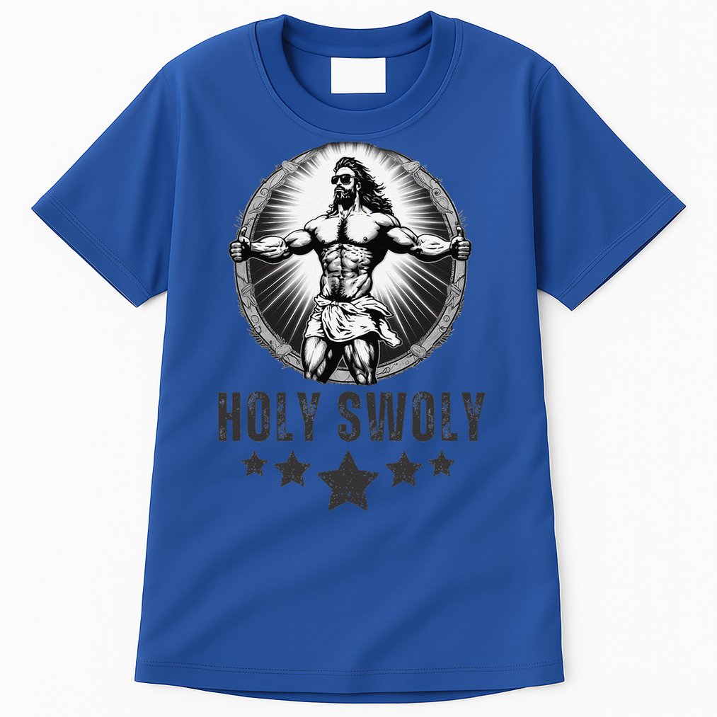 Holy Swoly Bodybuilding Jesus Fitness Funny Gym Tall T-Shirt