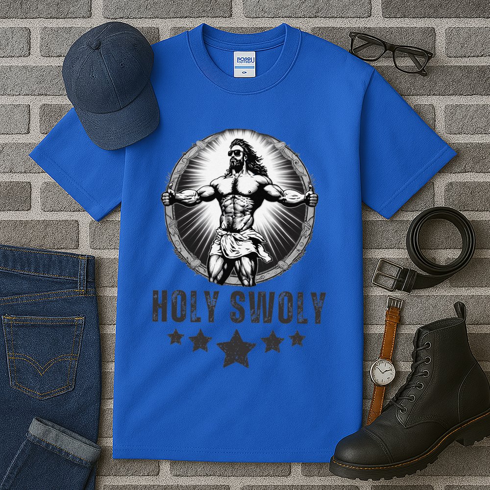 Holy Swoly Bodybuilding Jesus Fitness Funny Gym Tall T-Shirt