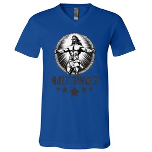 Holy Swoly Bodybuilding Jesus Fitness Funny Gym V-Neck T-Shirt