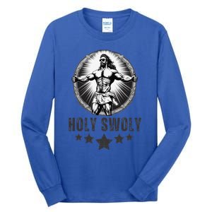 Holy Swoly Bodybuilding Jesus Fitness Funny Gym Tall Long Sleeve T-Shirt