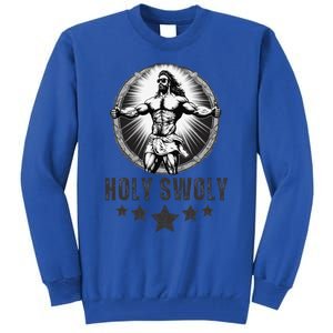 Holy Swoly Bodybuilding Jesus Fitness Funny Gym Tall Sweatshirt