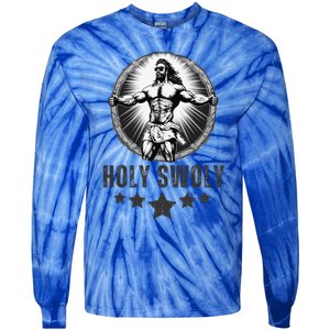 Holy Swoly Bodybuilding Jesus Fitness Funny Gym Tie-Dye Long Sleeve Shirt