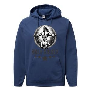 Holy Swoly Bodybuilding Jesus Fitness Funny Gym Performance Fleece Hoodie